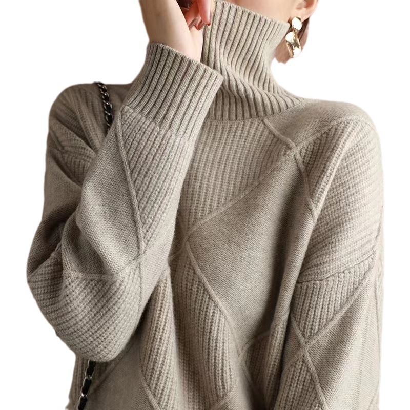 Turtleneck sweater for women 2024 new autumn and winter stitching thickened loose outer wear sweater knitted sweater inner wear bottoming shirt - Image 5