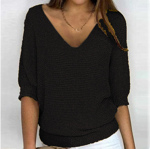 2026 New Russian AliExpress Wish Solid Color Crew Neck Knitted Top Women's Three-Quarter Sleeve Top Air Conditioning Shirt In Stock - Image 10