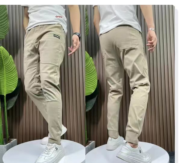 2022 Summer Ice Silk Spliced Six Pockets Embroidered High Elastic Men's Casual Pants Douyin Kuaishou Internet Celebrity Casual Pint Pants - Image 4
