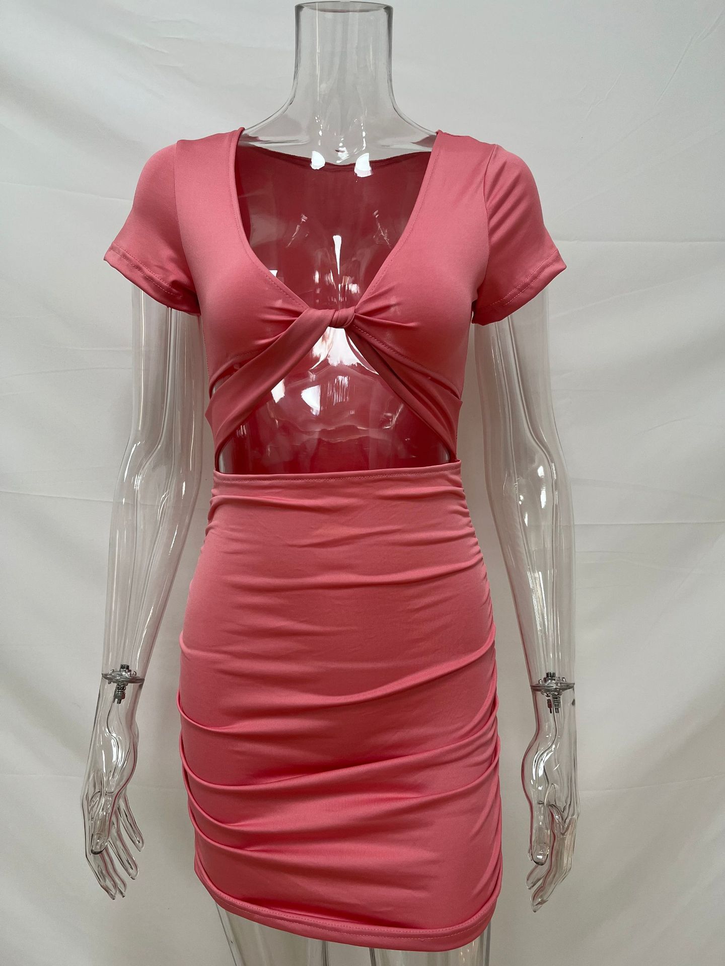 2024 Amazon cross-border women's short-sleeved summer foreign trade wholesale European and American sexy V-neck waist-revealing hip dress - Image 9