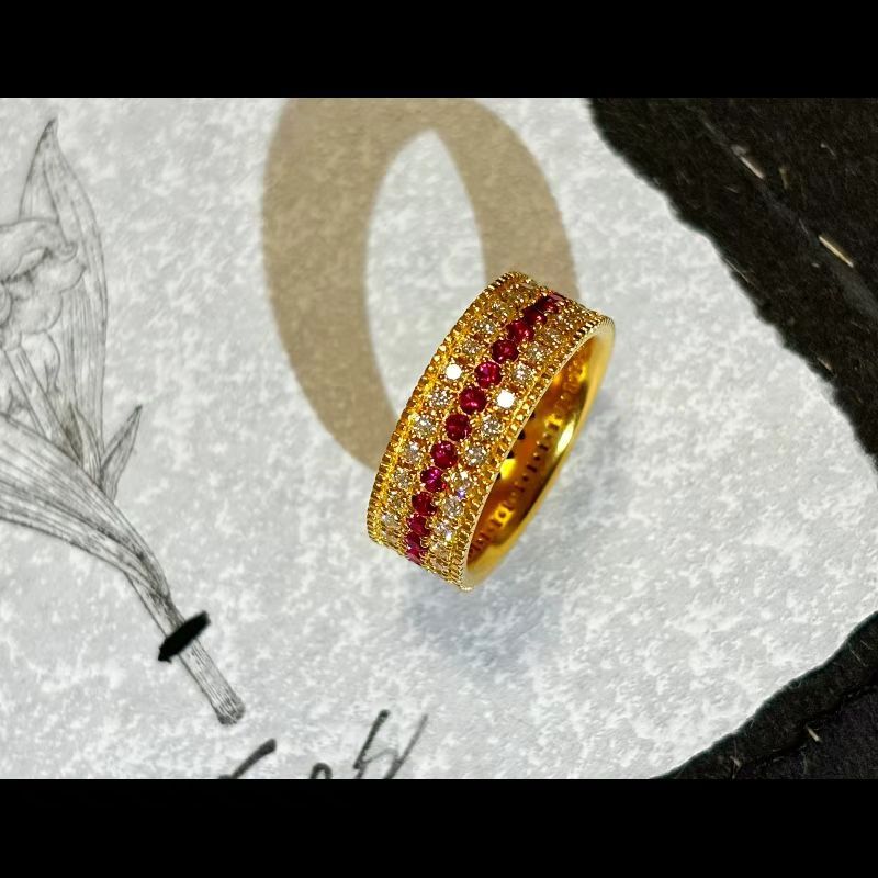 18k gold three-row star ring au750 gold light luxury inlaid ruby rose moissanite female ring jewelry - Image 4