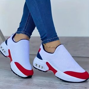 2022 Summer New Amazon Foreign Trade Large Size Round Toe Thick Bottom Flying Weaving Letter Embroidery Color Matching Casual Sports Shoes