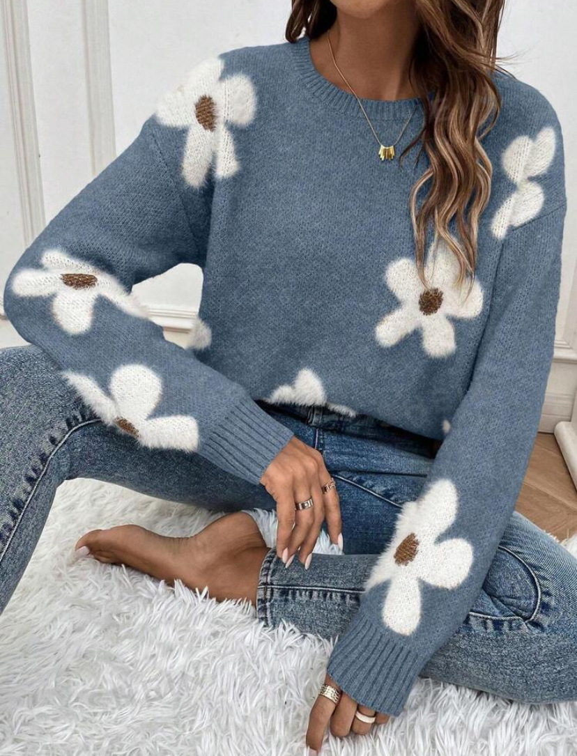Amazon European and American fashion pullover round neck long-sleeved sweater European and American cross-border foreign trade floral print clothing autumn women's clothes - Image 8
