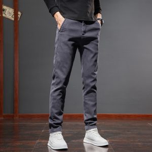 Versatile new men's jeans fashionable temperament comfortable soft straight pants elastic slim plus velvet comfortable pants
