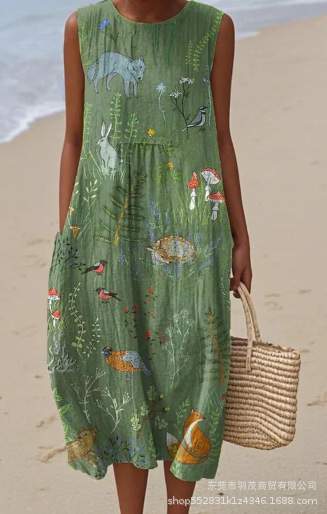 2025 European and American spring and summer new sleeveless casual printed temperament long dress slim small fresh casual dress - Image 23