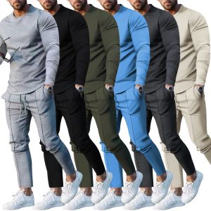 European goods foreign trade men's clothing suit spring and autumn style two-piece suit round neck long-sleeved T-shirt trousers suit men's autumn casual wear