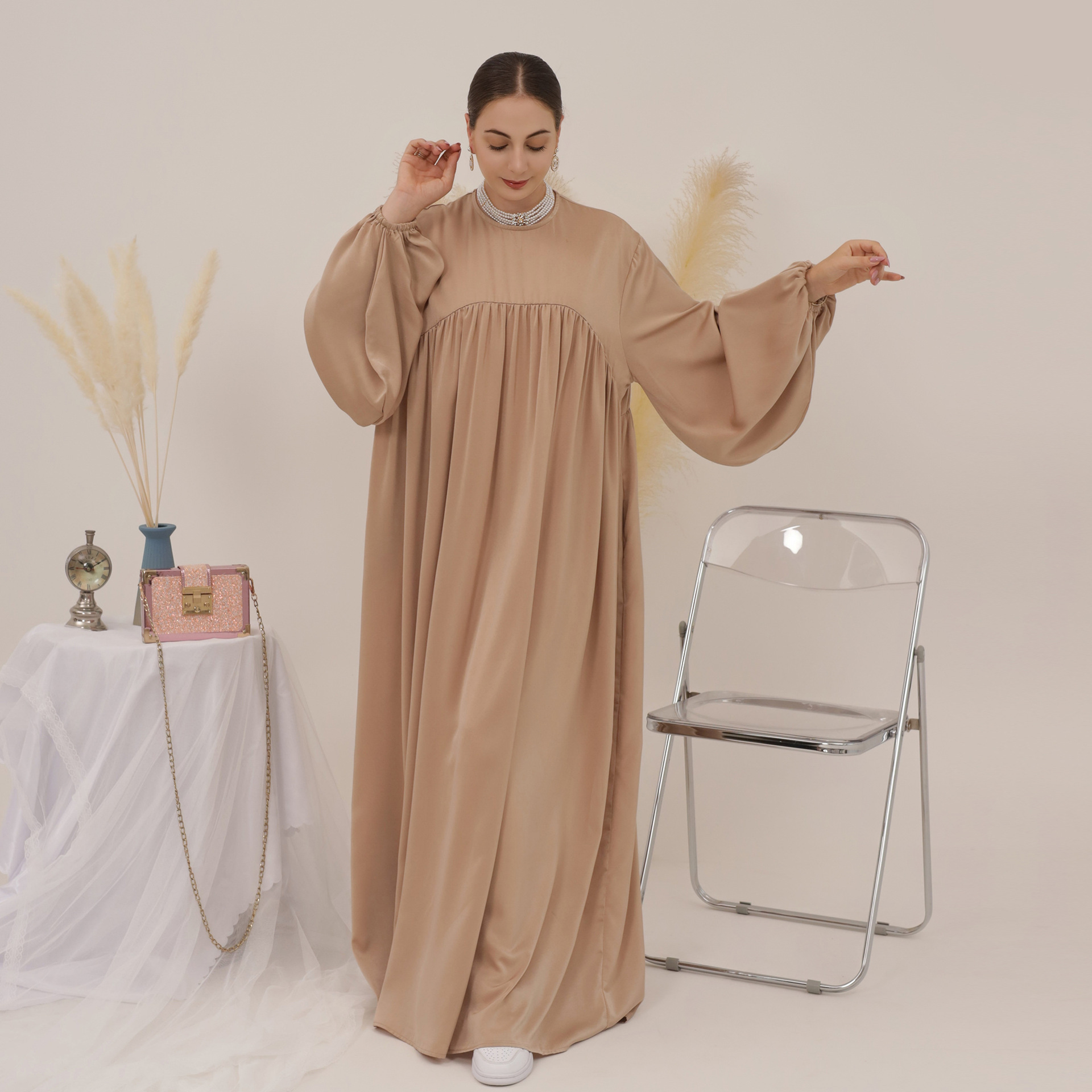 2023 Loriya AliExpress Amazon Swing Solid Color Loose Comfortable Robe Dress LR592 - Image 9