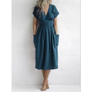 Amazon Independent Store 2025 Cotton Linen Casual Pocket Dress