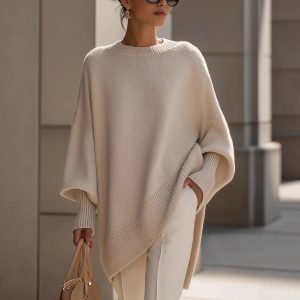 European and American cross-border e-commerce 2025 autumn/winter round neck pullover knit sweater for women, Amazon loose and lazy style solid color women's sweater
