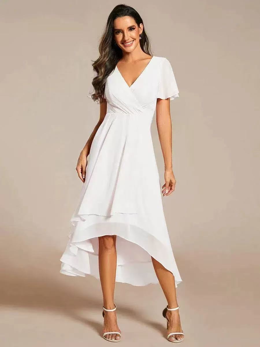 2025 Hot Selling New European and American Cross-border Summer Solid Color V-neck Ruffle Sleeve Chiffon Elegant Party Dress - Image 20