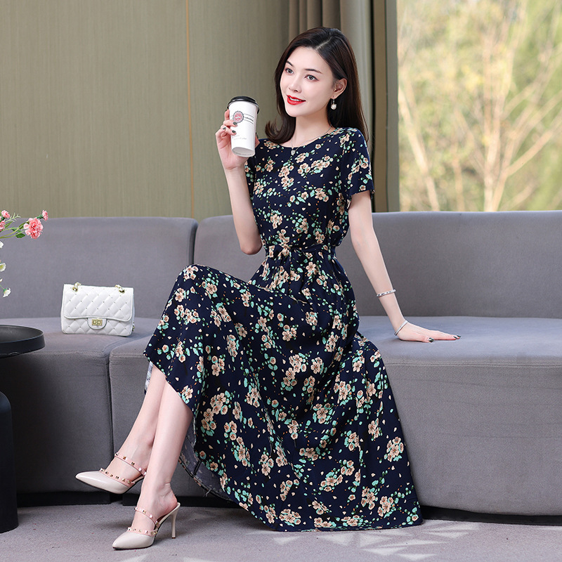 Artificial cotton silk dress women's clothing 2023 summer new middle-aged mother mid-length over-the-knee plus-size loose skirt - Image 5