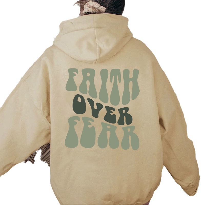 Foreign trade women's velvet sweatshirt plain letter print kangaroo pocket drawstring print hoodie - Image 5