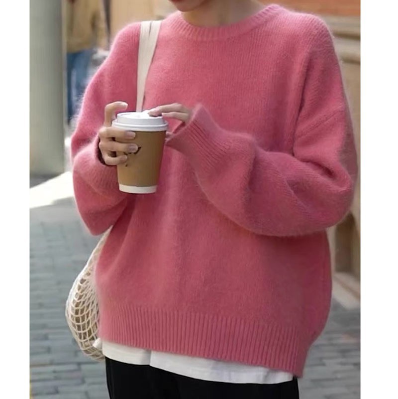 American style gray pullover sweater for women, autumn/winter 2025, loose fit, round neck, versatile base layer knit top. - Image 7