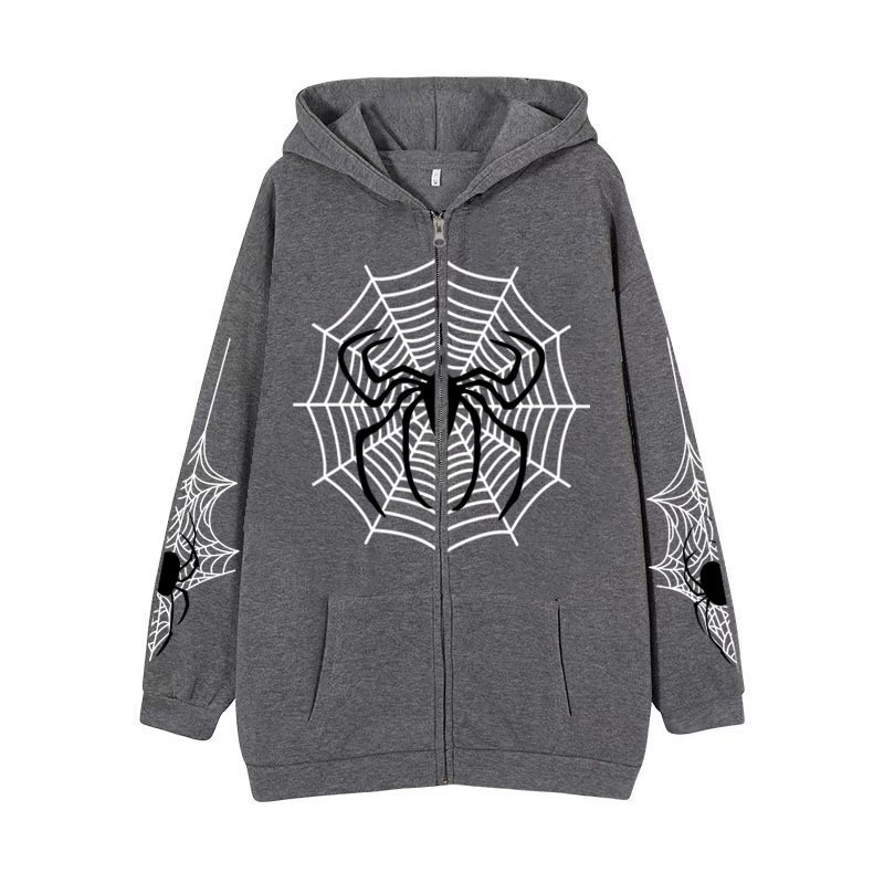 Cross-border youth spider web metal zipper sweatshirt street trend spring and autumn hoodie American retro casual jacket for men - Image 12