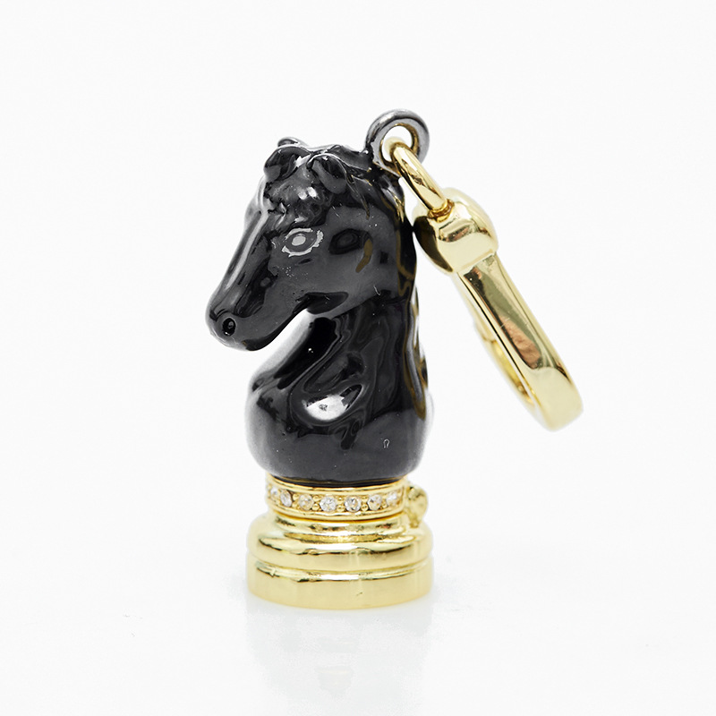 Wholesale enamel-glazed black horse head chess pendant, niche fashion, openable bag charm for men and women. - Image 5