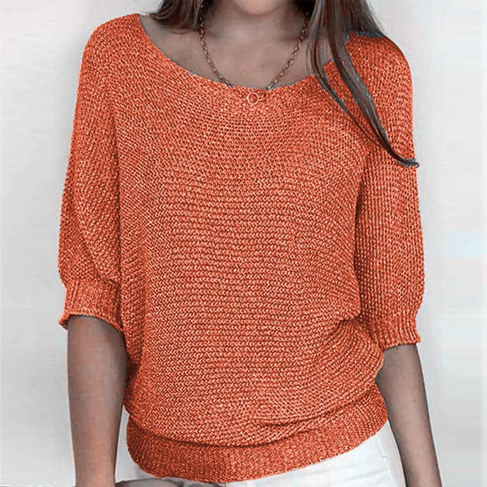 2026 New Russian AliExpress Wish Solid Color Crew Neck Knitted Top Women's Three-Quarter Sleeve Top Air Conditioning Shirt In Stock - Image 12