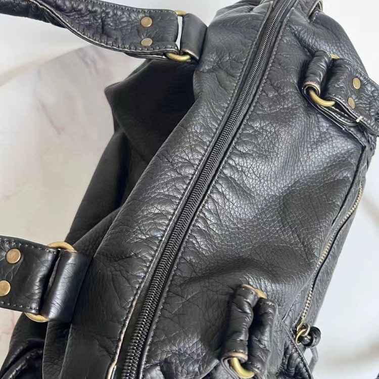 French retro motorcycle bag shoulder messenger bag tote bag large bag women's large capacity bag washed bag soft leather bag European - Image 6