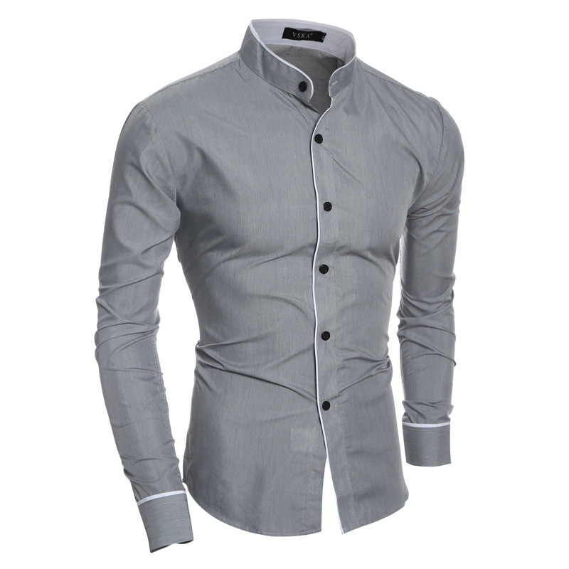 2023 Spring New Men's Outdoor Solid Color Simple Casual Korean Slim Shirt Slim Suit Bottoming Shirt - Image 2