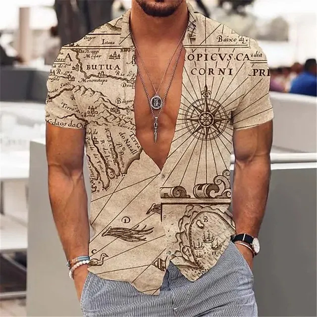 Cross-border foreign trade 2023 men's Hawaiian short-sleeved shirt men's lapel shirt holiday casual T-shirt - Image 35