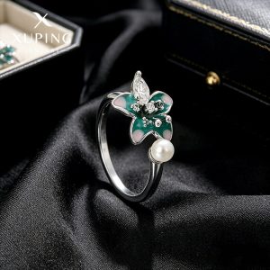 Xuping Oil Drop Series Imitation Pearl Flower Ring, Copper Alloy Plated White, Spring Fresh Style Open Ring Wholesale