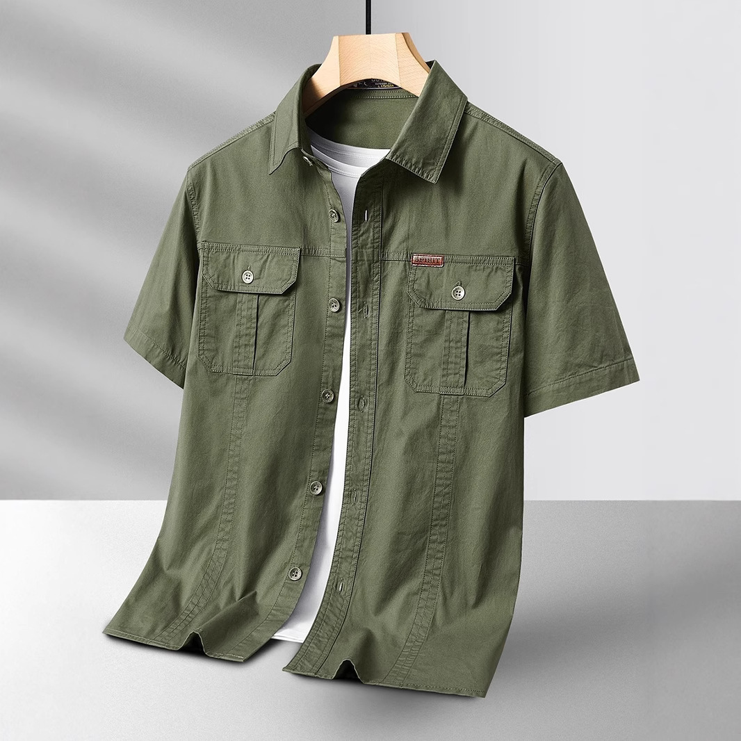 American-style workwear trendy casual short-sleeved shirt for men, new summer 2025 style, fashionable multi-pocket shirt jacket. - Image 3