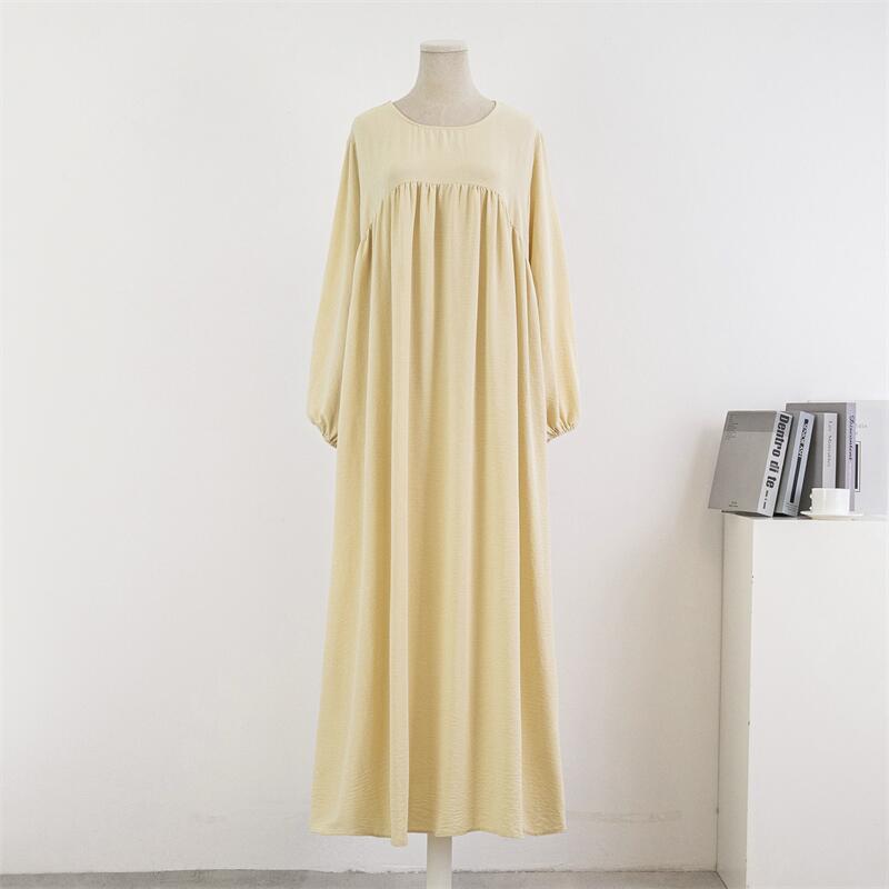 Cross-border foreign trade loose large size long-sleeved solid color pullover robe dress spring and autumn Korean version fat girl over-the-knee long skirt dress - Image 2