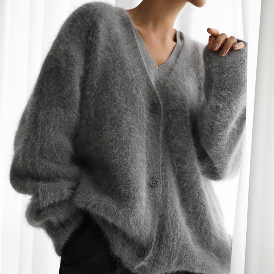 2026 Cross-Border Hot Selling Spring and Autumn Faux Mink Cardigan Women's Loose-fitting Sweater Coat Soft Long-Sleeved Knitwear - Image 12
