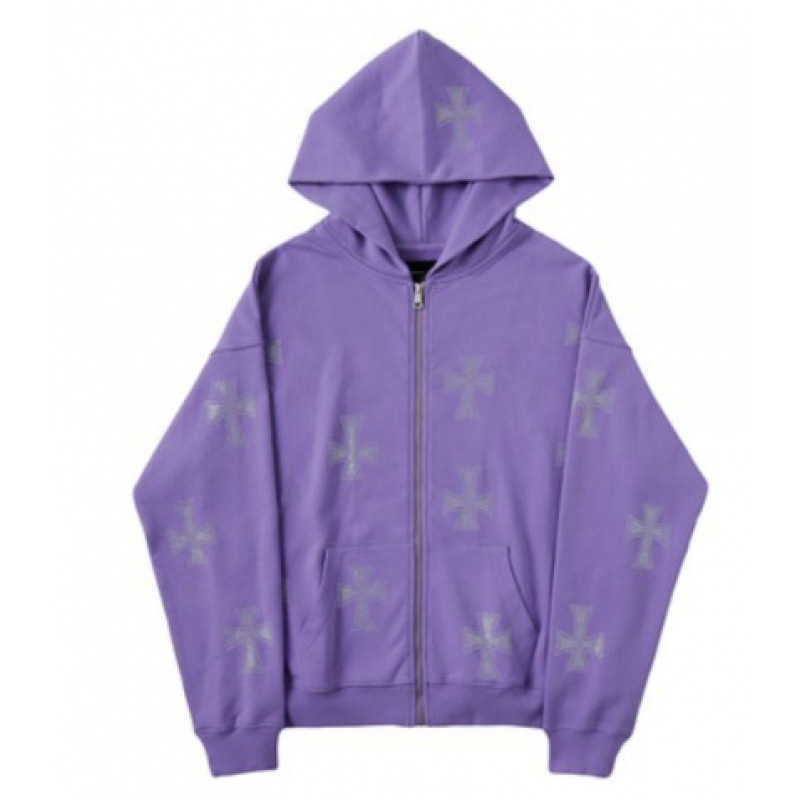 Spot European and American autumn and winter fashion brand loose tops cross hot diamond zipper hooded men and women sweatshirt long sleeve hip hop - Image 2