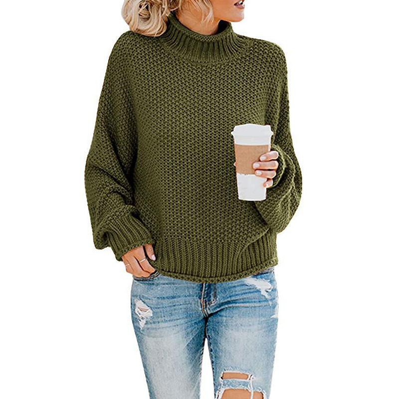 Turtleneck sweater women autumn and winter Amazon knitted sweater loose solid color large size OL commuting cross-border women's clothing - Image 13