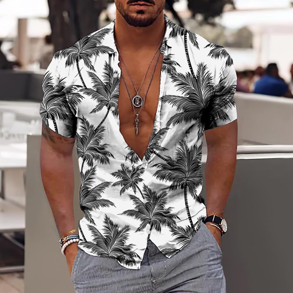 Cross-border foreign trade 2023 men's Hawaiian short-sleeved shirt men's lapel shirt holiday casual T-shirt - Image 31