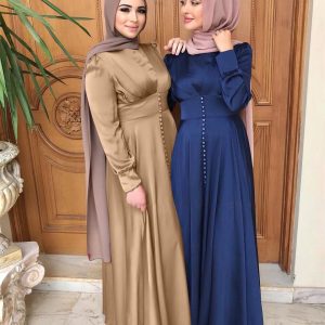 New cross-border Middle East Muslim women's dress summer elegant satin beaded dress muslim abaya