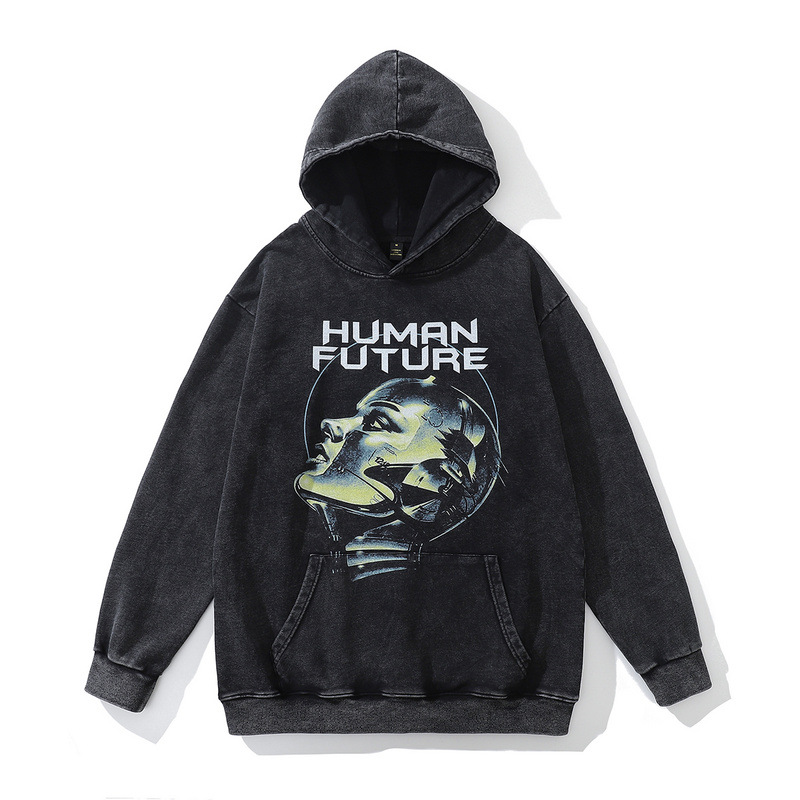 TKPA American hip-hop portrait printed washed hooded sweatshirt for men and women retro trendy brand old loose and versatile jacket - Image 4
