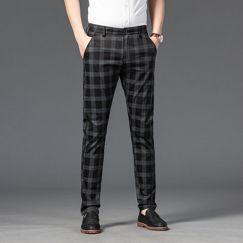 2021 Spring Pants Men's Casual Pants Men's Plaid Elastic Slim Business Straight Pants Youth Fashion Trend Men's Pants - Image 11