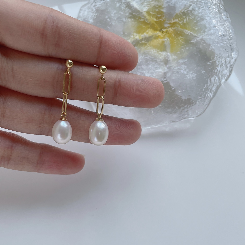 Retro simple chain pearl earrings sterling silver female design 2023 new trendy earrings wholesale - Image 4