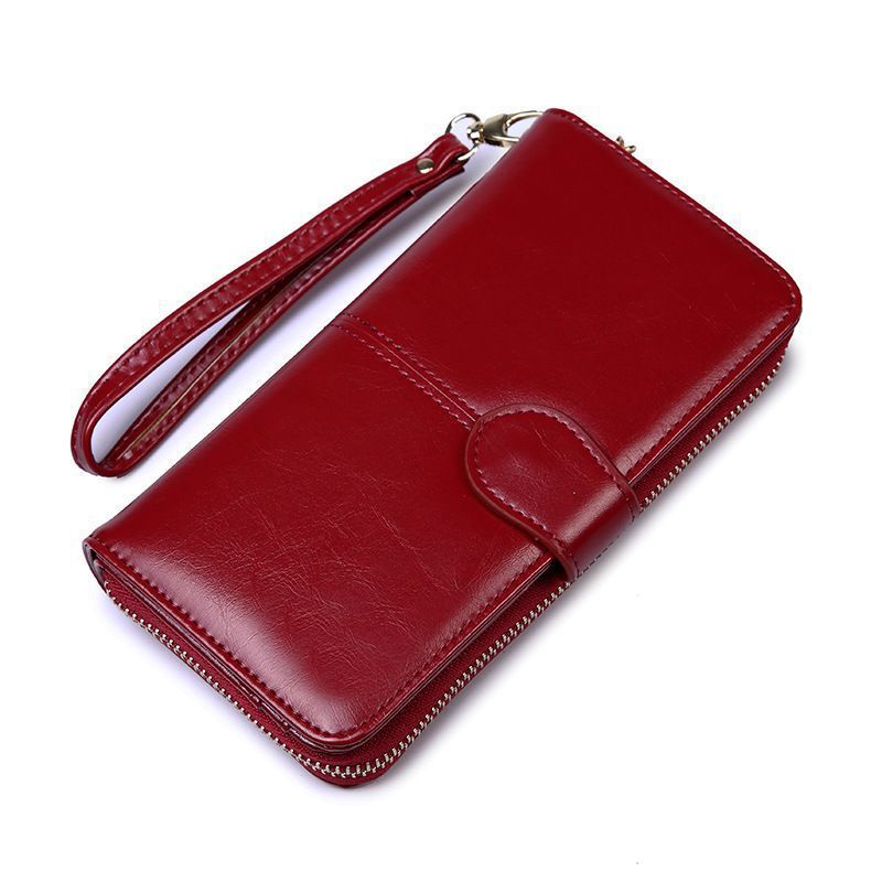 Wholesale European and American 2025 new style oil-waxed leather women's wallets, retro leather wallets, European and American large capacity long coin purses - Image 10