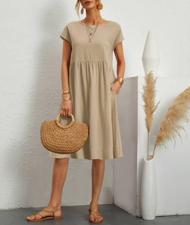 Amazon 2023 summer cross-border supply OL temperament women's cotton round neck A-line skirt dress manufacturer wholesale women - Image 12