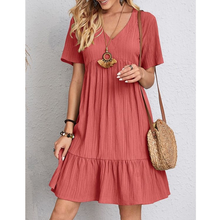 2022 cross-border foreign trade European and American women's clothing Amazon hot summer loose casual short-sleeved waist elegant dress - Image 5