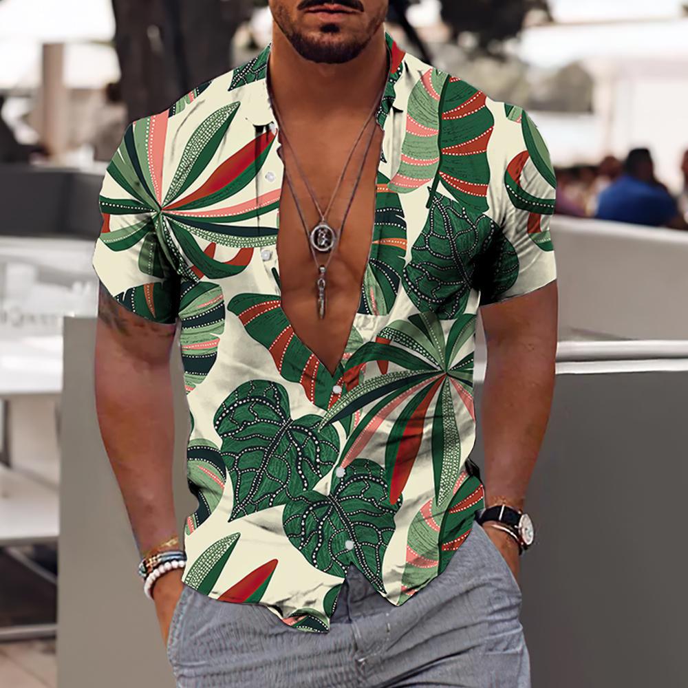 Cross-border foreign trade 2023 men's Hawaiian short-sleeved shirt men's lapel shirt holiday casual T-shirt - Image 6