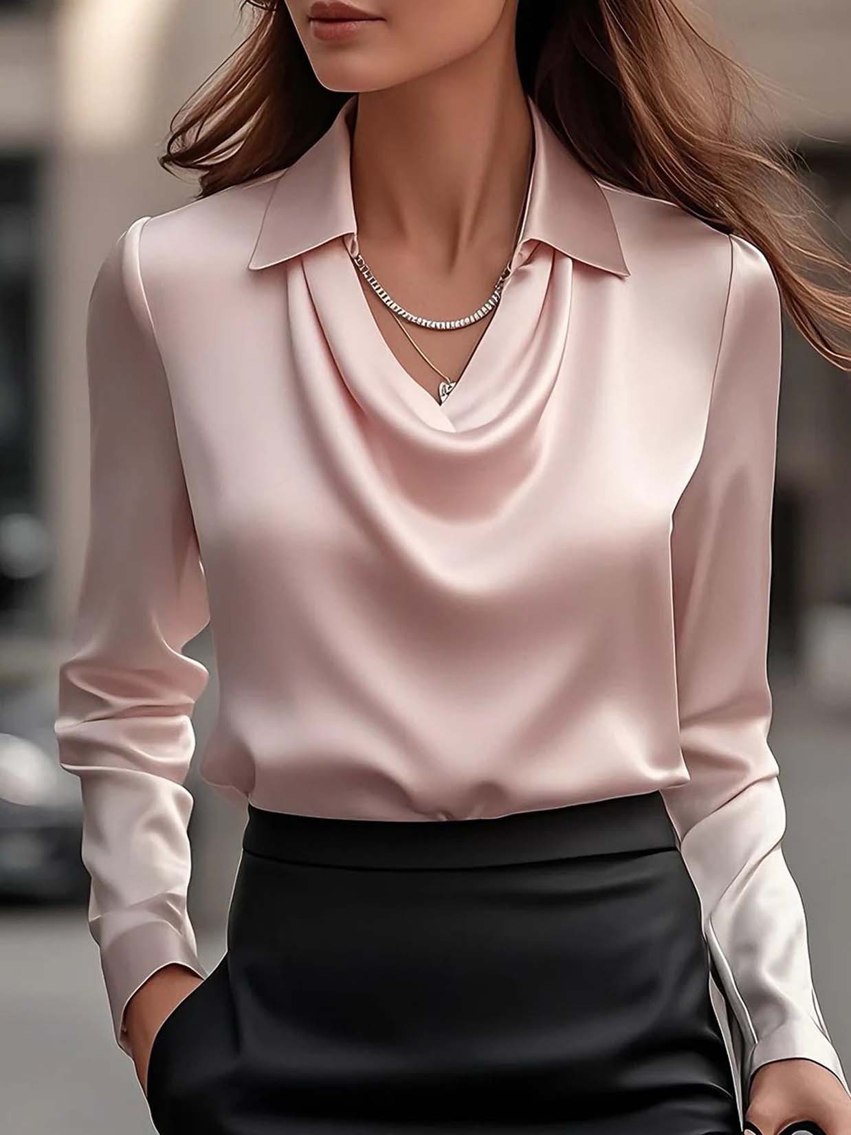 15 colors, 6 sizes, in stock, 2025 independent website, Wish, Amazon export style, simple draped collar shirt for women. - Image 20