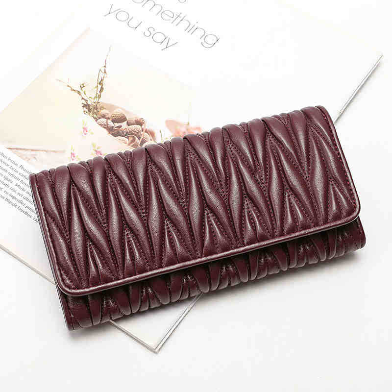 Cross-border full sheepskin wallet small Chanel style MIU hand-held wallet genuine leather card holder solid color women's long tri-fold wallet - Image 4