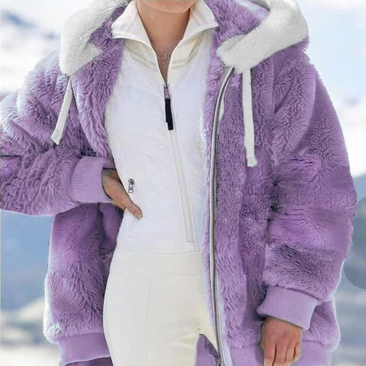 Spot wish independent station 2025 Amazon hot sale new autumn and winter loose plush zipper hooded jacket for women - Image 7