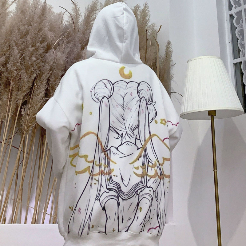 2021 Autumn and Winter Trend ins Harajuku Pink Girl Cartoon Anime Print Loose Plush Hooded Sweatshirt Women - Image 18