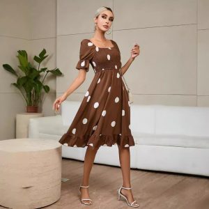 Model real shot AliExpress Amazon cross-border summer new polka dot temperament fashion short-sleeved ruffle dress