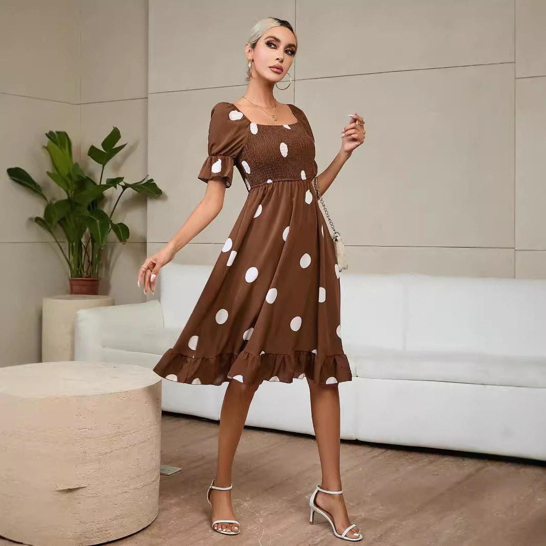 Model real shot AliExpress Amazon cross-border summer new polka dot temperament fashion short-sleeved ruffle dress