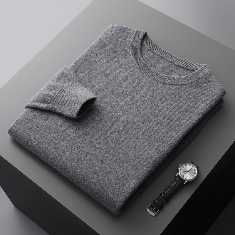 Autumn and winter new first-line ready-to-wear 100 full wool sweater men's round neck long-sleeved pullover sweater solid color knitted bottom - Image 8