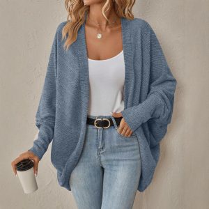 2025 European and American Women's Autumn/Winter New Style Knitted Cardigan, AliExpress Solid Color Cardigan, Mid-Length Knitted Sweater