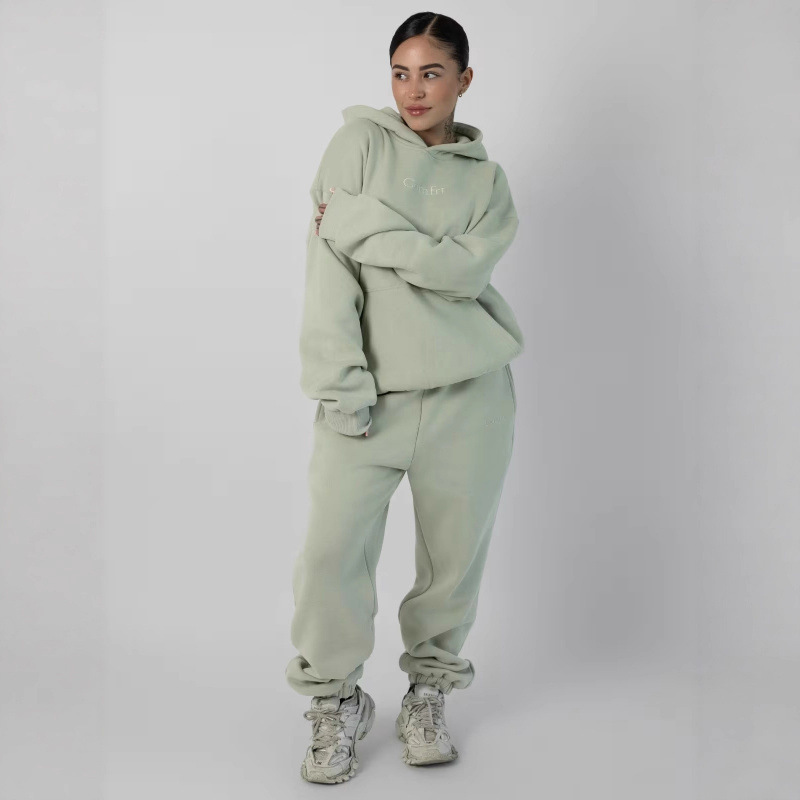 2026 European and American cross-border high-quality spring and autumn new TK Amazon solid color casual sports hoodie set for men and women. - Image 3