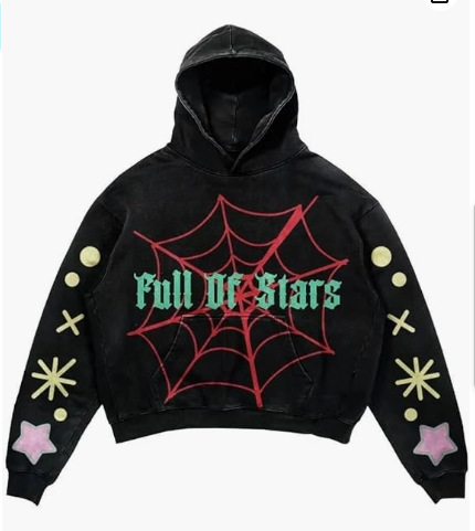 2022 new cross-border European and American INS autumn and winter spider web print street fashion full zipper pullover hooded sweatshirt - Image 5