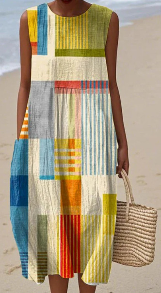 2025 European and American spring and summer new sleeveless casual printed temperament long dress slim small fresh casual dress - Image 9