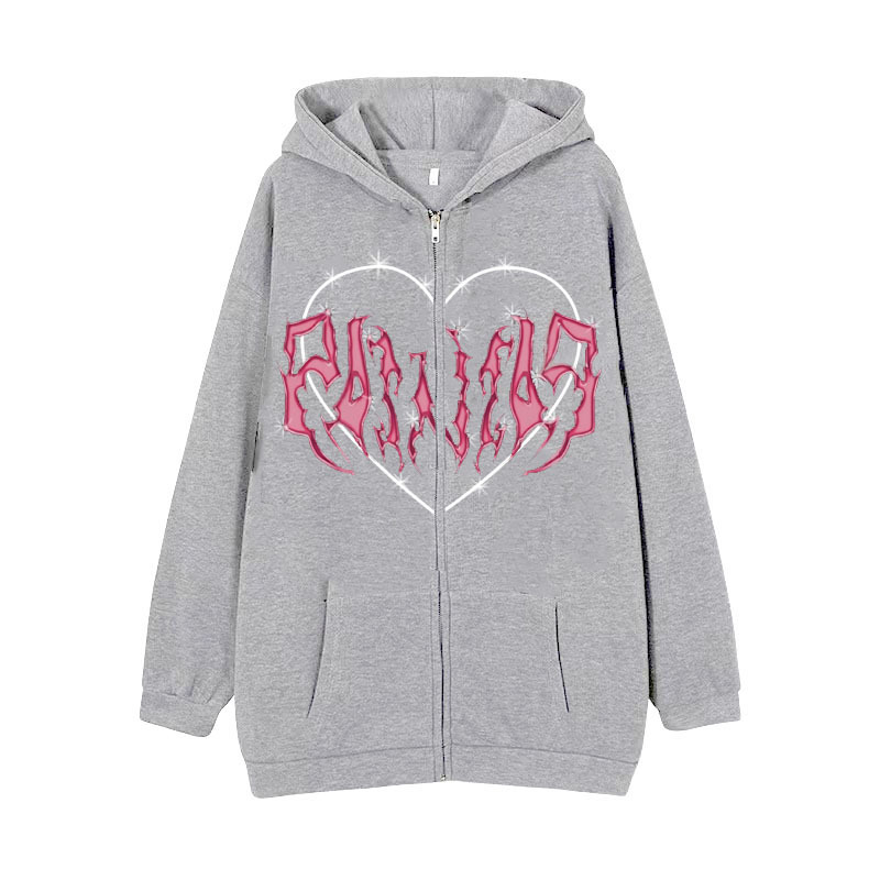 New arrival Skull Wings Hooded Zipper Sweatshirt Women Korean Style Plus Velvet Thickened Loose Sports Cardigan Sweatshirt Women - Image 15